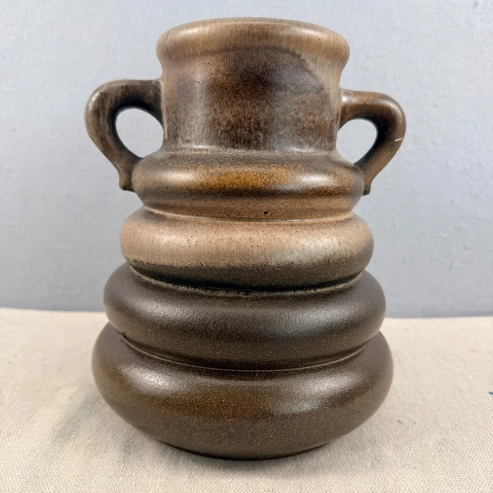 Vintage West German Pottery Vase Beehive Shape Brown Fat Lava Glaze 8